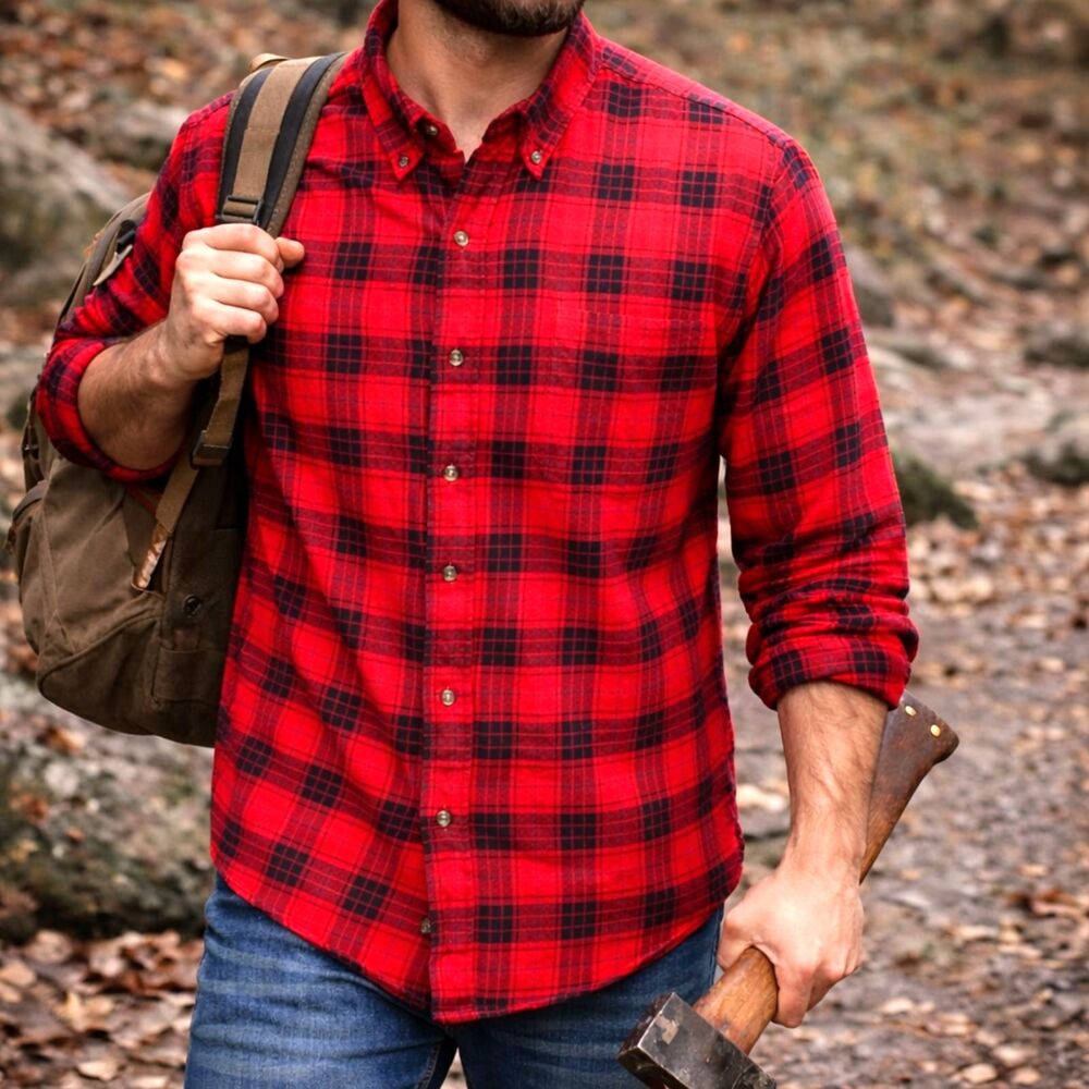 Men’s CHAPS Performance Flannel Shirt Sz XL Red Plaid Long Sleeve